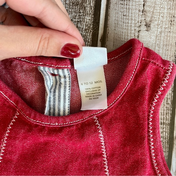 Janie & Jack Denim Jumper Dress Sz 6-12 Months Red - Picture 3 of 7